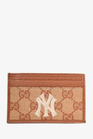 Gucci Limited Edition Brown Leather/Monogram Canvas 'New York Yankees' Card Holder