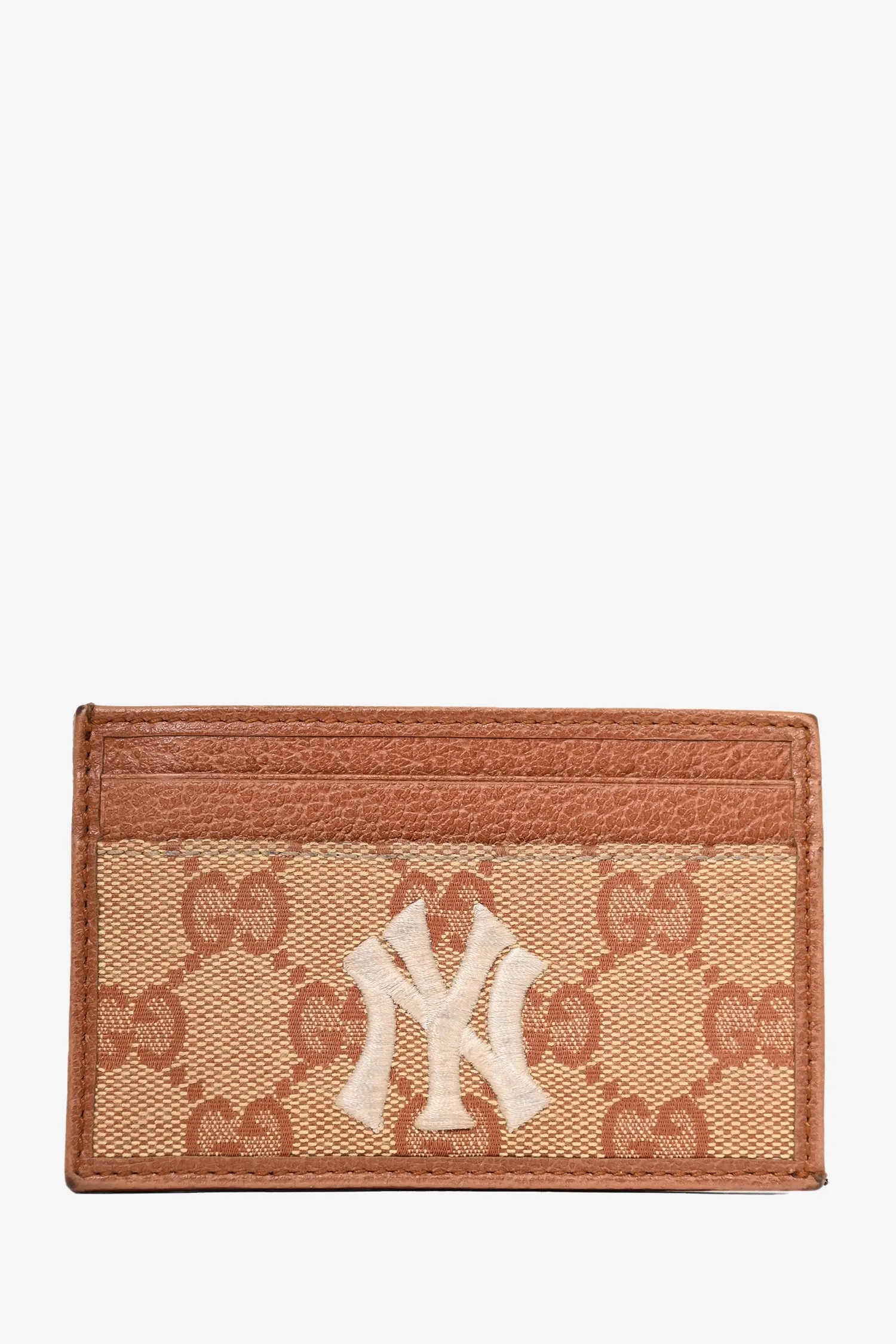 Gucci Limited Edition Brown Leather/Monogram Canvas 'New York Yankees' Card Holder