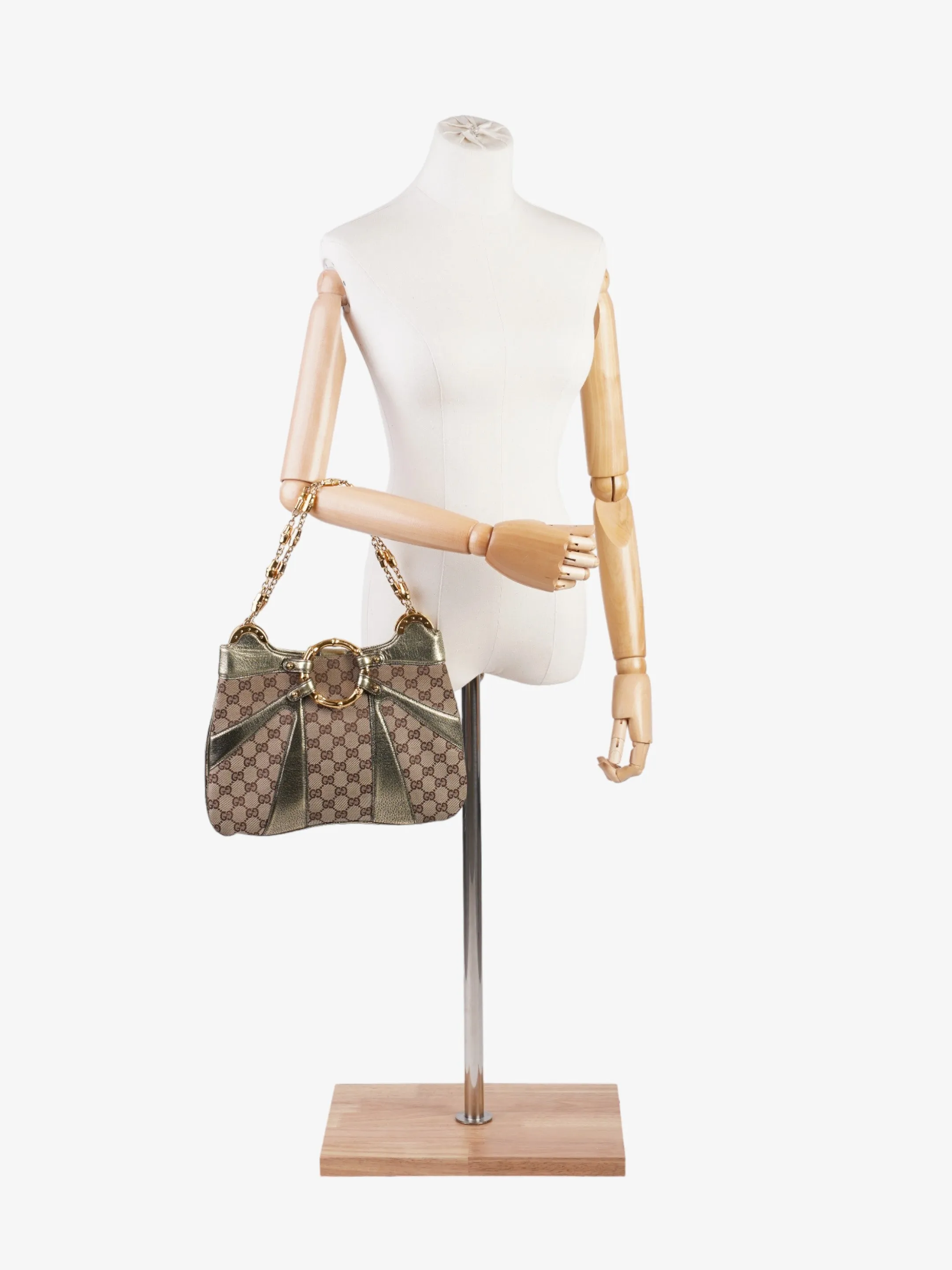 Gucci x Tom Ford Bamboo Chain Shoulder Bag GG Supreme / Metallic Canvas