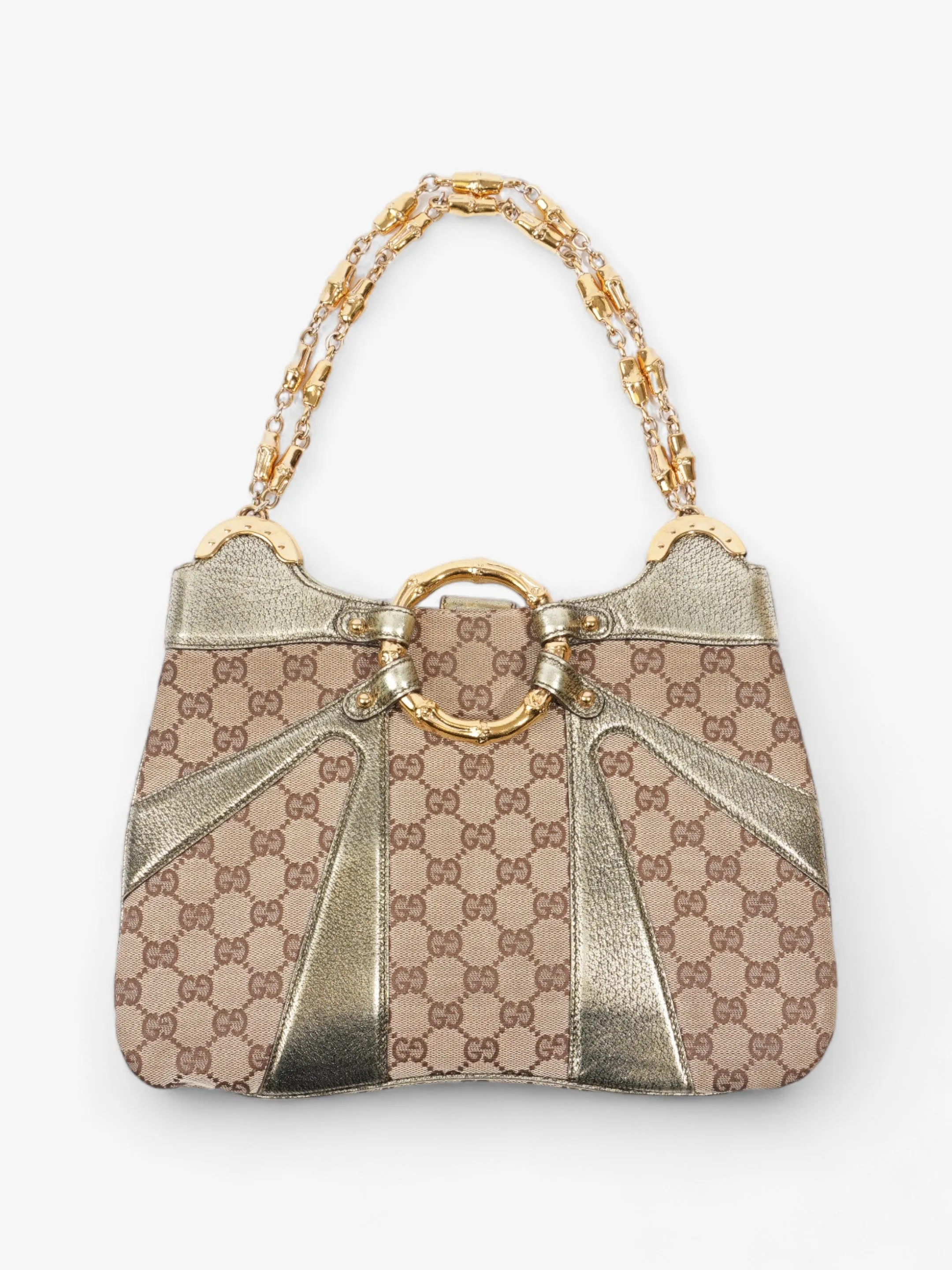 Gucci x Tom Ford Bamboo Chain Shoulder Bag GG Supreme / Metallic Canvas