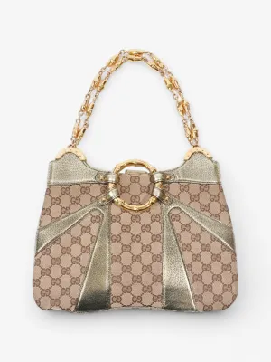 Gucci x Tom Ford Bamboo Chain Shoulder Bag GG Supreme / Metallic Canvas