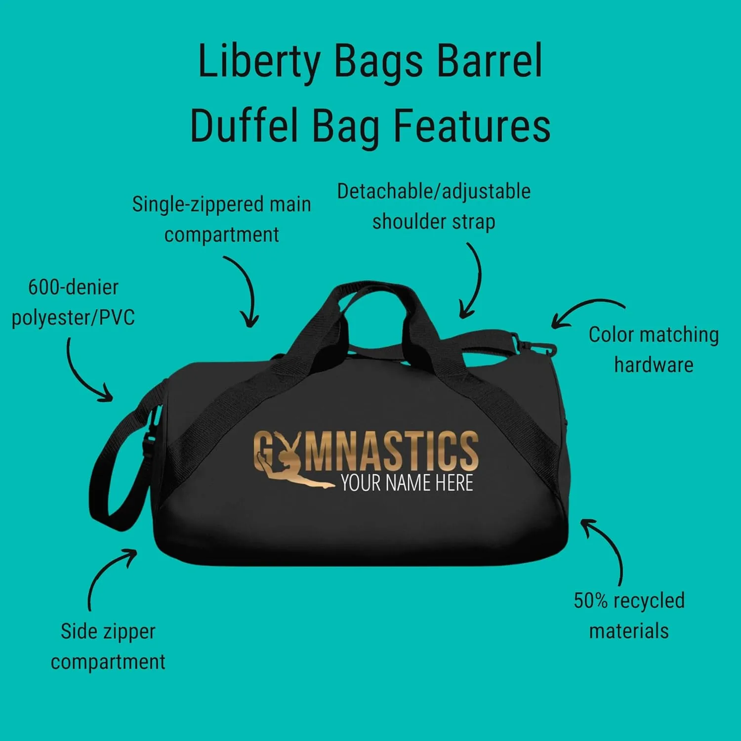 Gymnastics Custom Metallic Bag: Barrel Duffel Bag