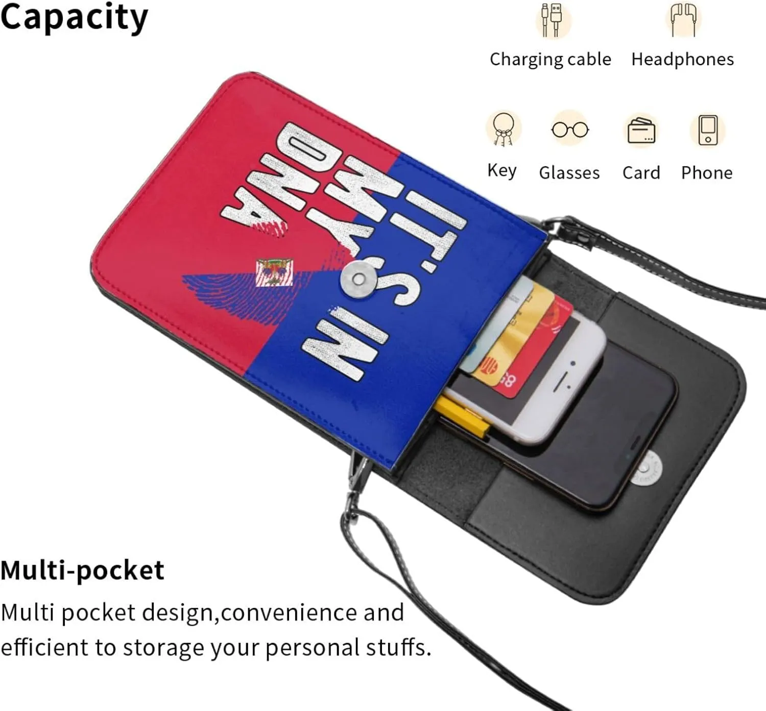 Haiti Flag Haitian Womans Crossbody Bags Leather Cell Phone Wallet Adjustable Shoulder Bags