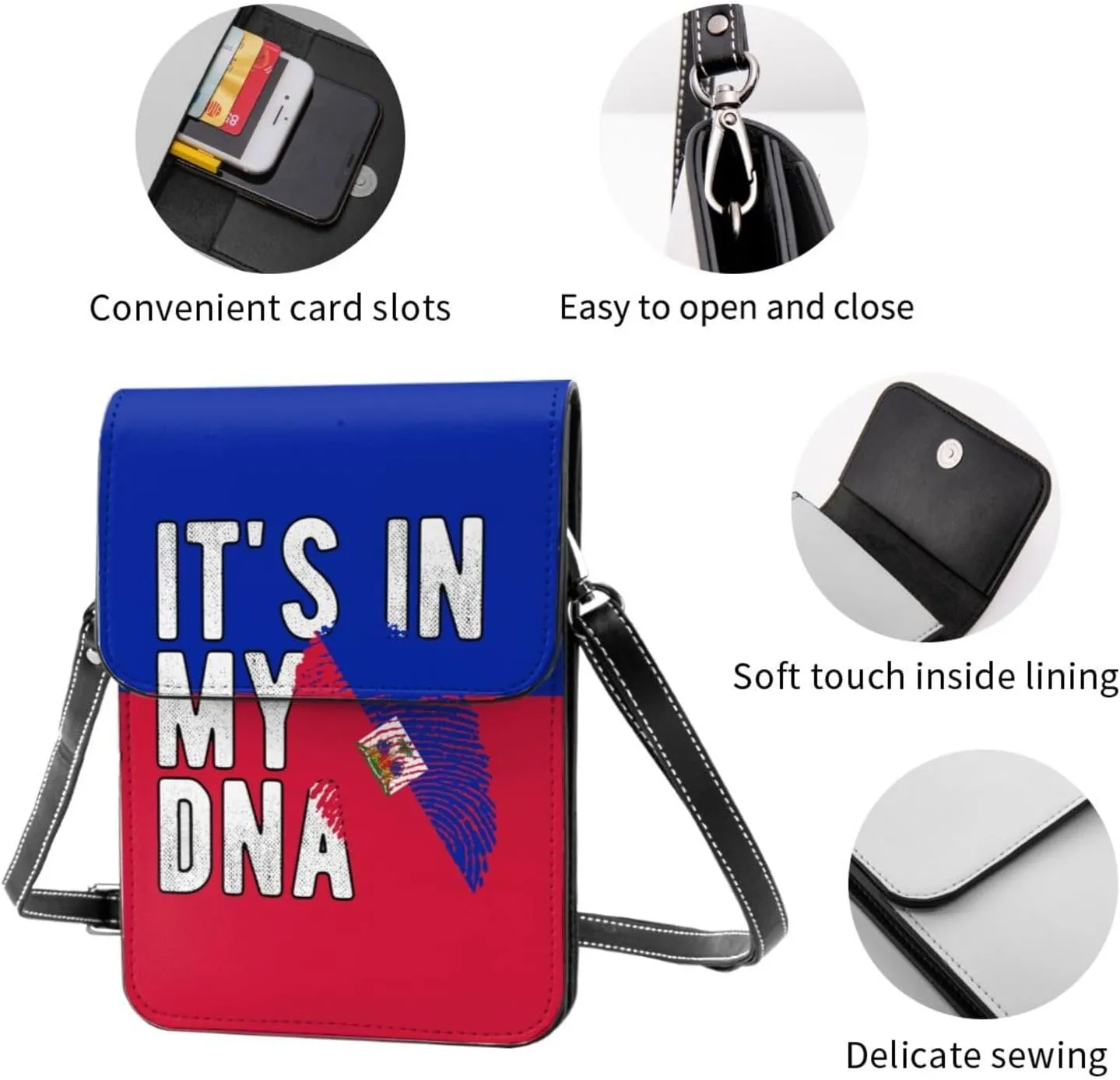 Haiti Flag Haitian Womans Crossbody Bags Leather Cell Phone Wallet Adjustable Shoulder Bags
