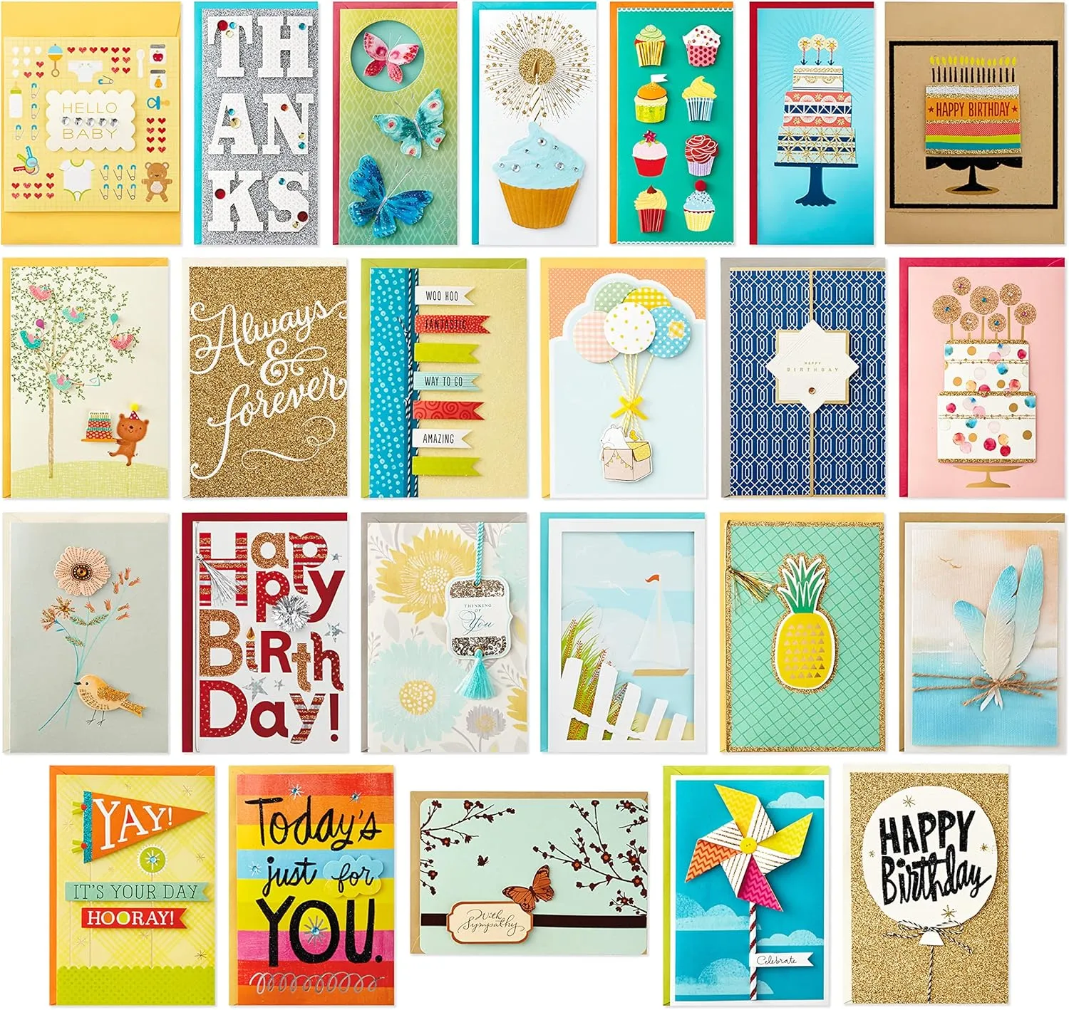 Hallmark All Occasion Handmade Boxed Set of Assorted Greeting Cards with Card Organizer (Pack of 24)—Birthday, Baby, Wedding, Sympathy, Thinking of You, Thank You, Blank