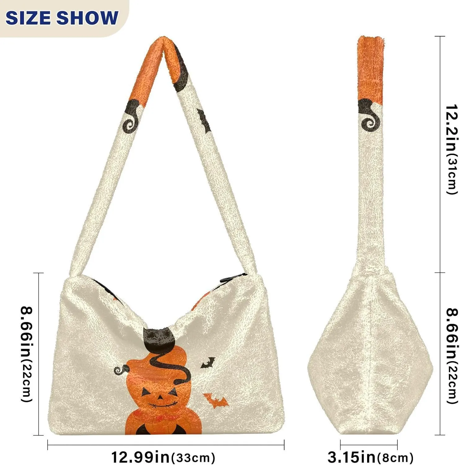 Halloween Objects Cute Black Cat Sits Women Plush Shoulder Bag, Shoulder Bags for Women, Autumn Handbags