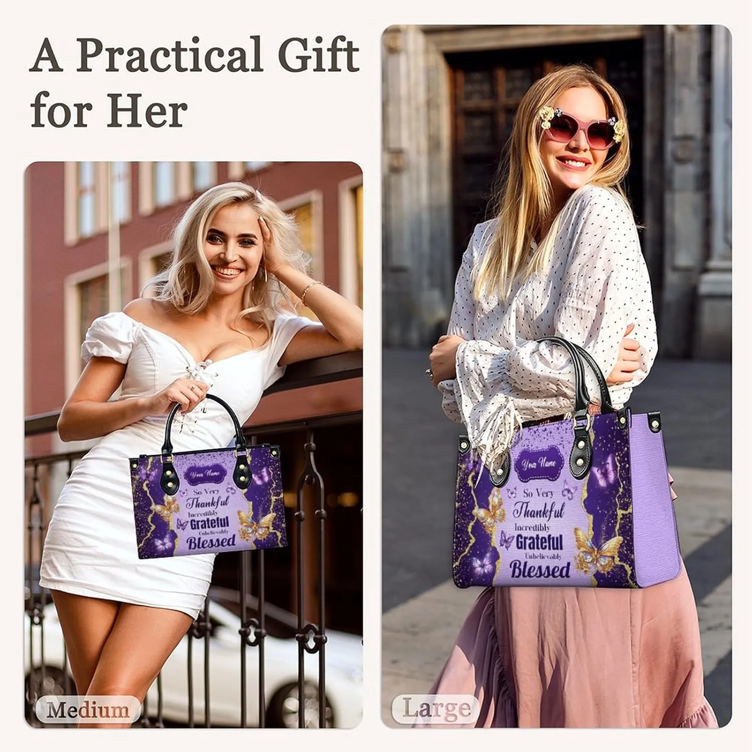 Handbags for Women - Personalized Leather Purse with Name Photo - Tote Bags for Mom Grandma - Custom Gifts Ideas for Her