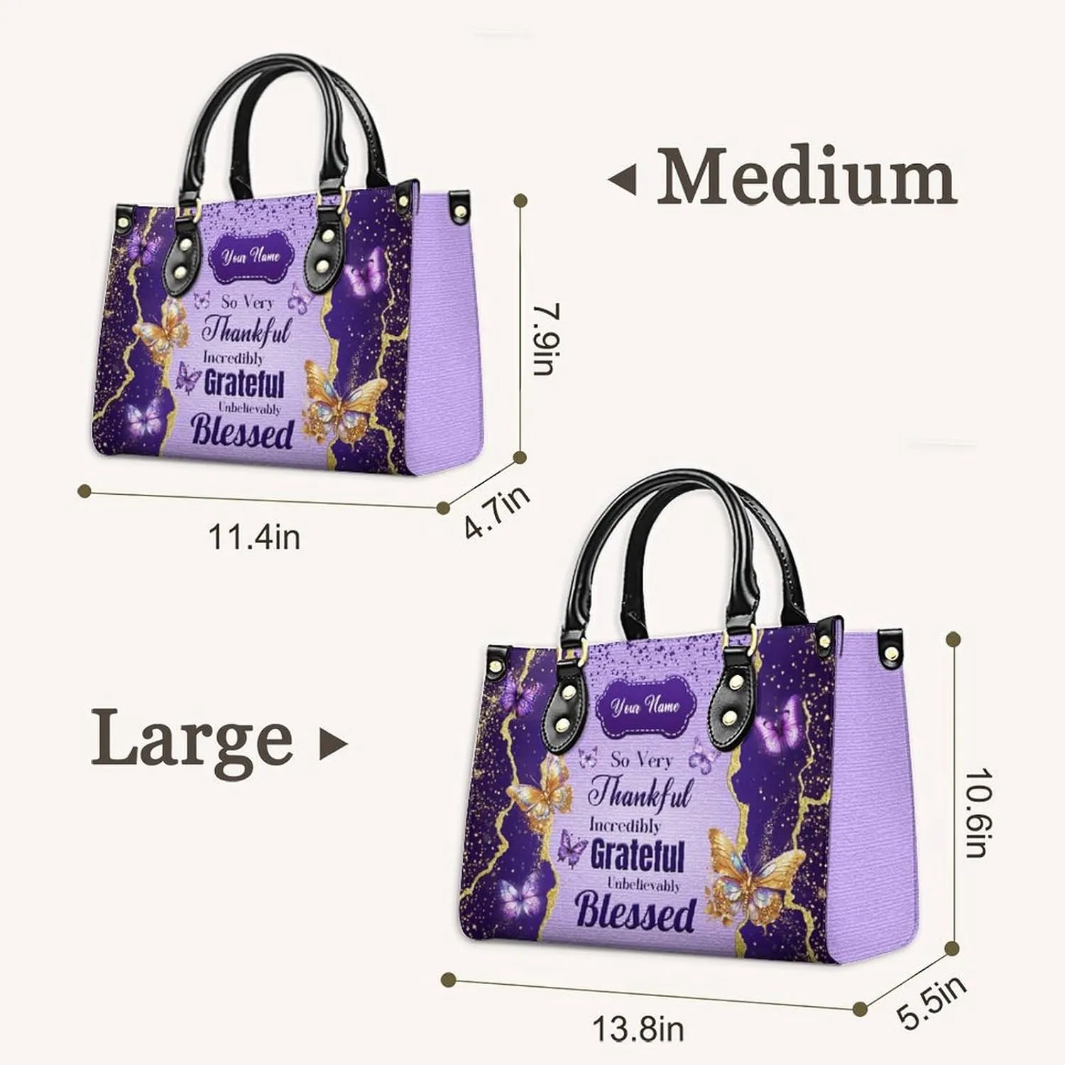 Handbags for Women - Personalized Leather Purse with Name Photo - Tote Bags for Mom Grandma - Custom Gifts Ideas for Her