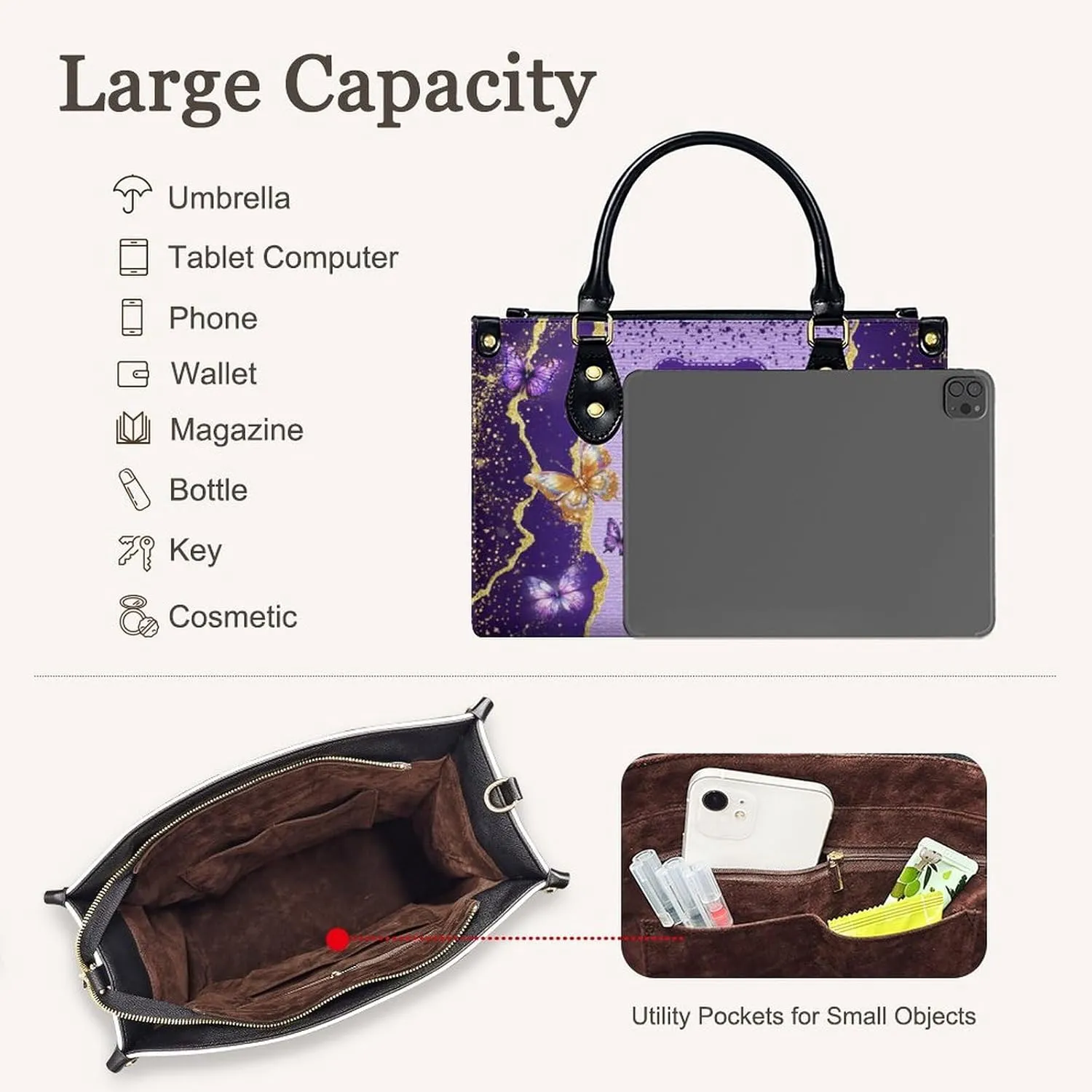 Handbags for Women - Personalized Leather Purse with Name Photo - Tote Bags for Mom Grandma - Custom Gifts Ideas for Her