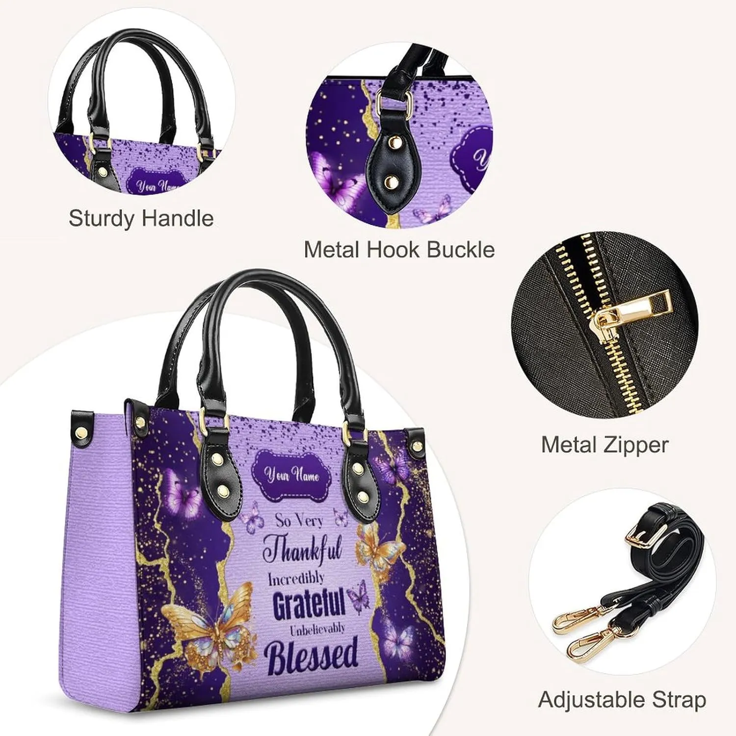 Handbags for Women - Personalized Leather Purse with Name Photo - Tote Bags for Mom Grandma - Custom Gifts Ideas for Her