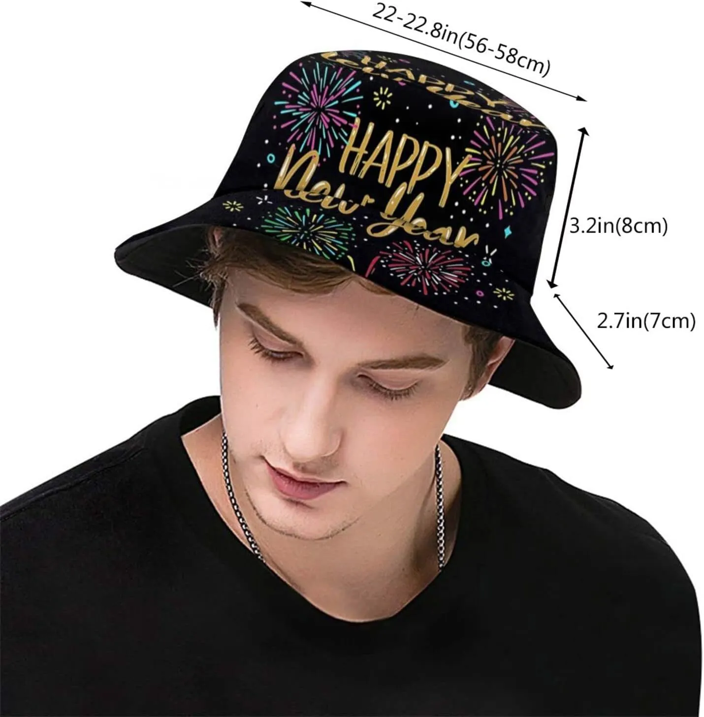 Happy New Year Bucket Hat for Men Women Teens Packable New Year Theme Sun Hats Fisherman Hat Cap