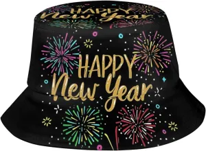 Happy New Year Bucket Hat for Men Women Teens Packable New Year Theme Sun Hats Fisherman Hat Cap