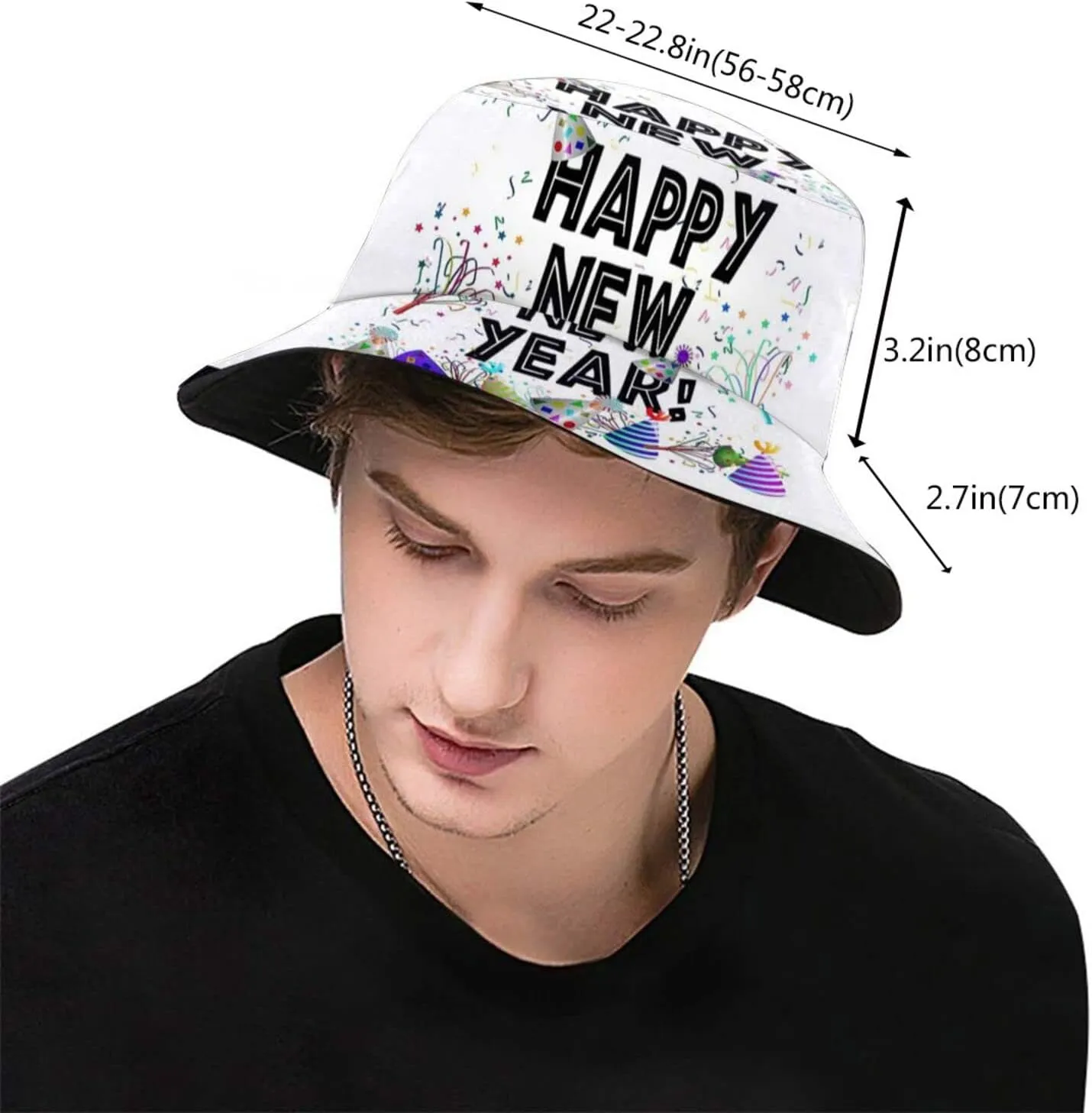 Happy New Year Bucket Hat for Men Women Teens Packable New Year Theme Sun Hats Fisherman Hat Cap