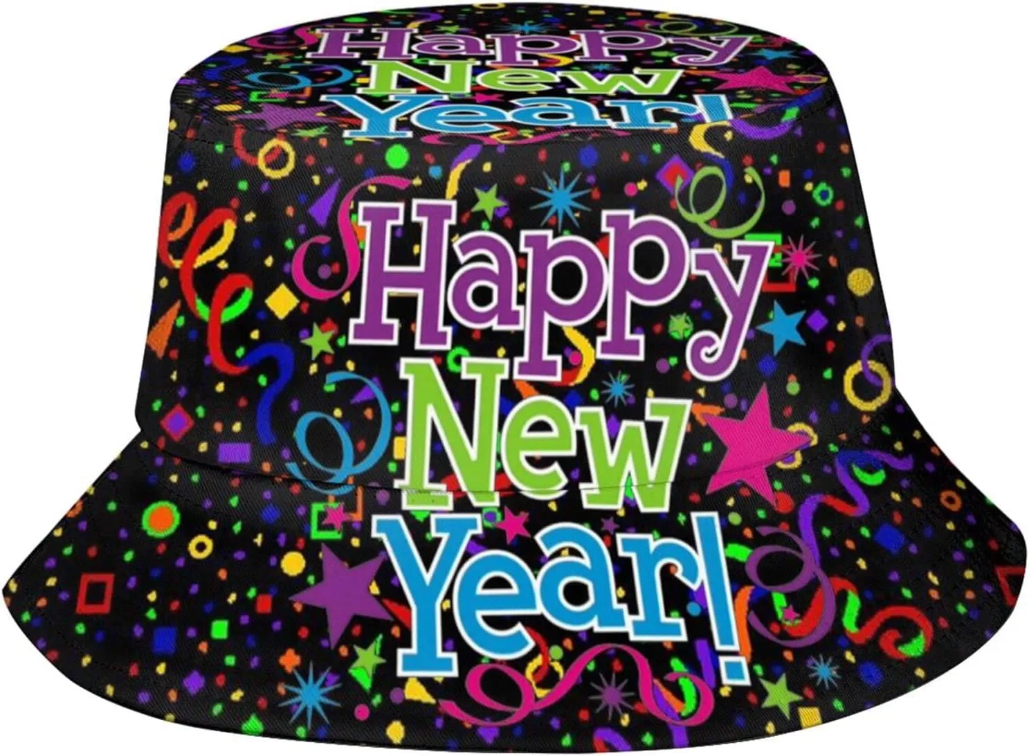 Happy New Year Bucket Hat for Men Women Teens Packable New Year Theme Sun Hats Fisherman Hat Cap
