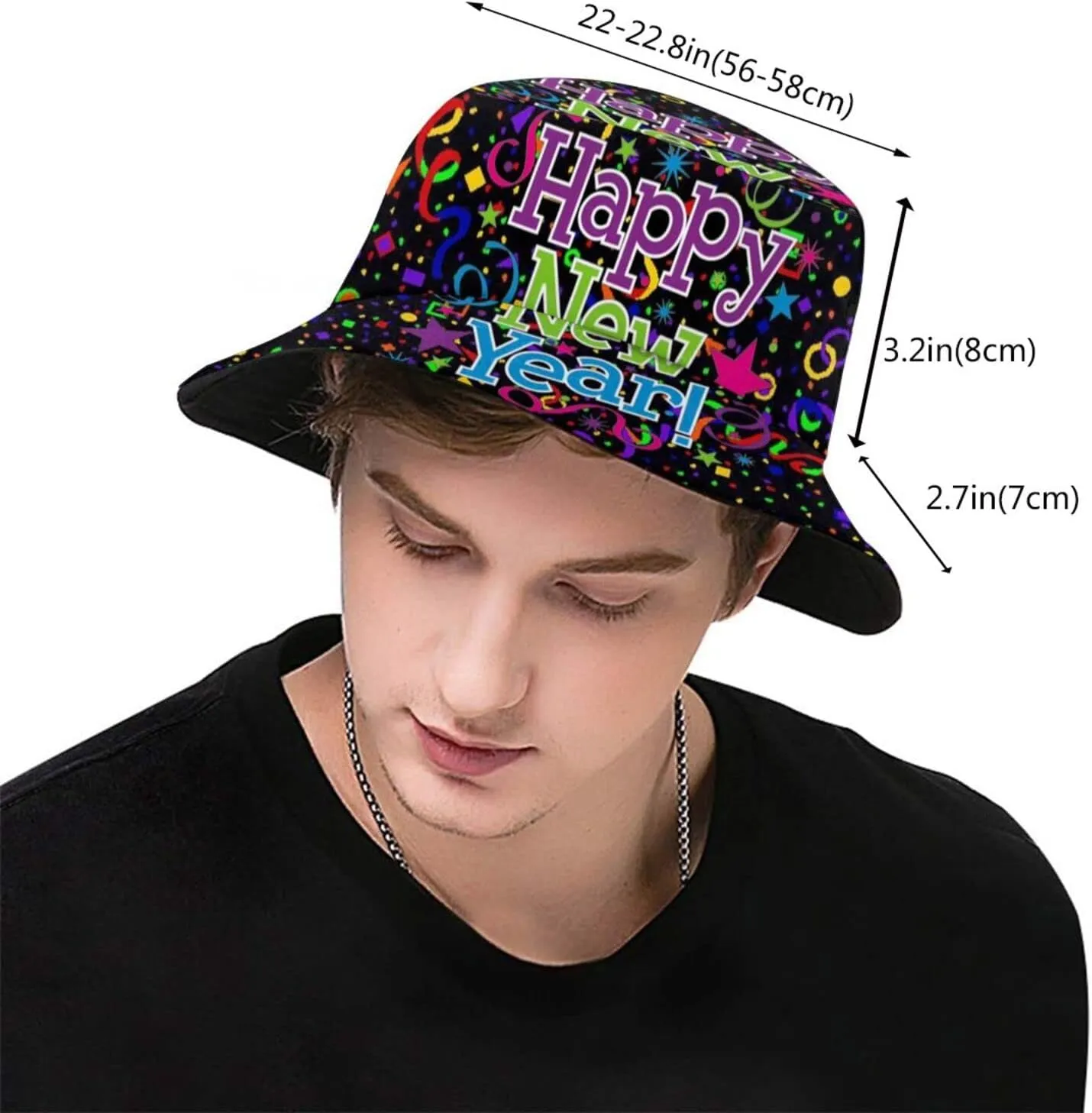 Happy New Year Bucket Hat for Men Women Teens Packable New Year Theme Sun Hats Fisherman Hat Cap