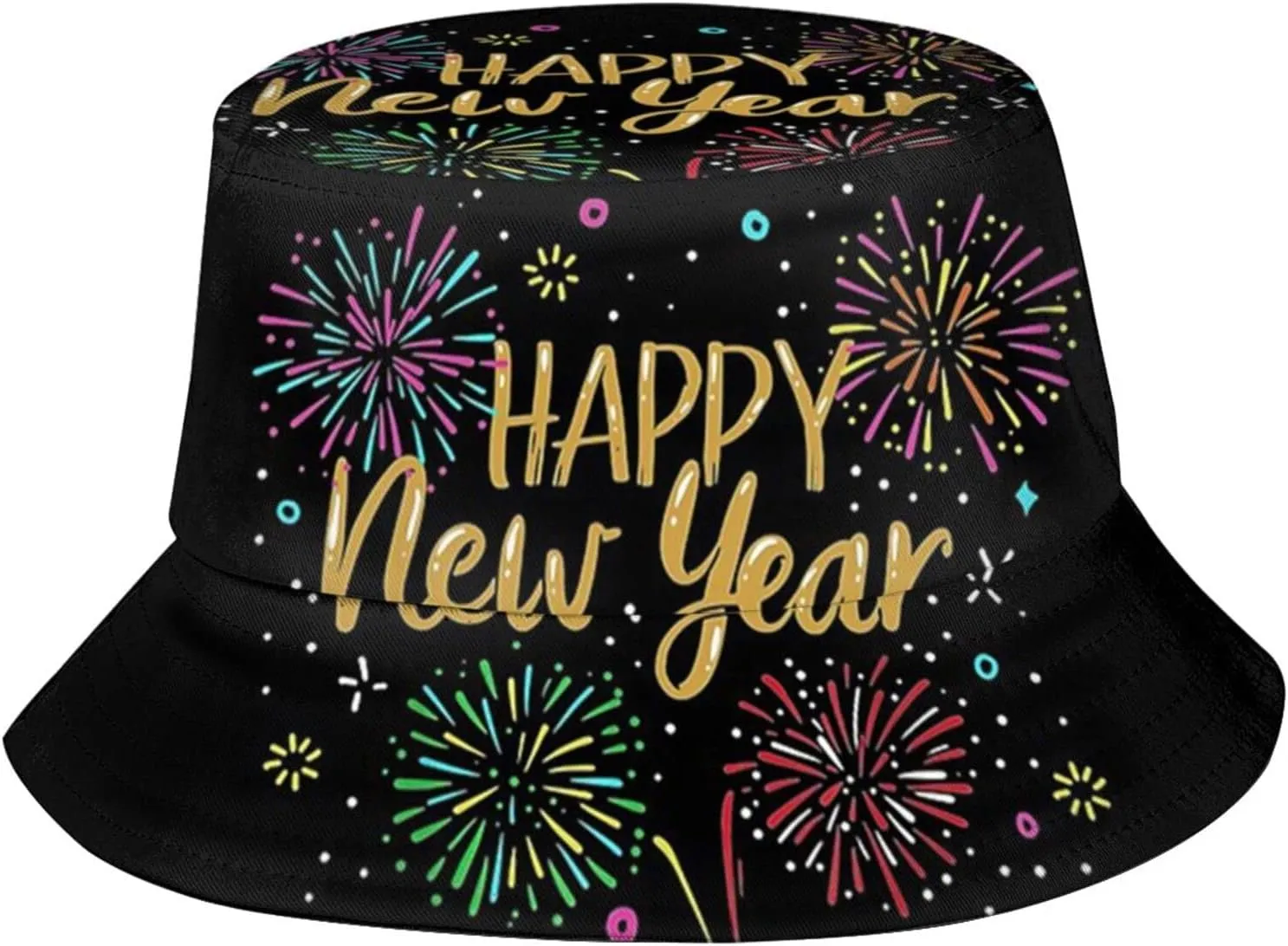 Happy New Year Bucket Hat for Men Women Teens Packable New Year Theme Sun Hats Fisherman Hat Cap