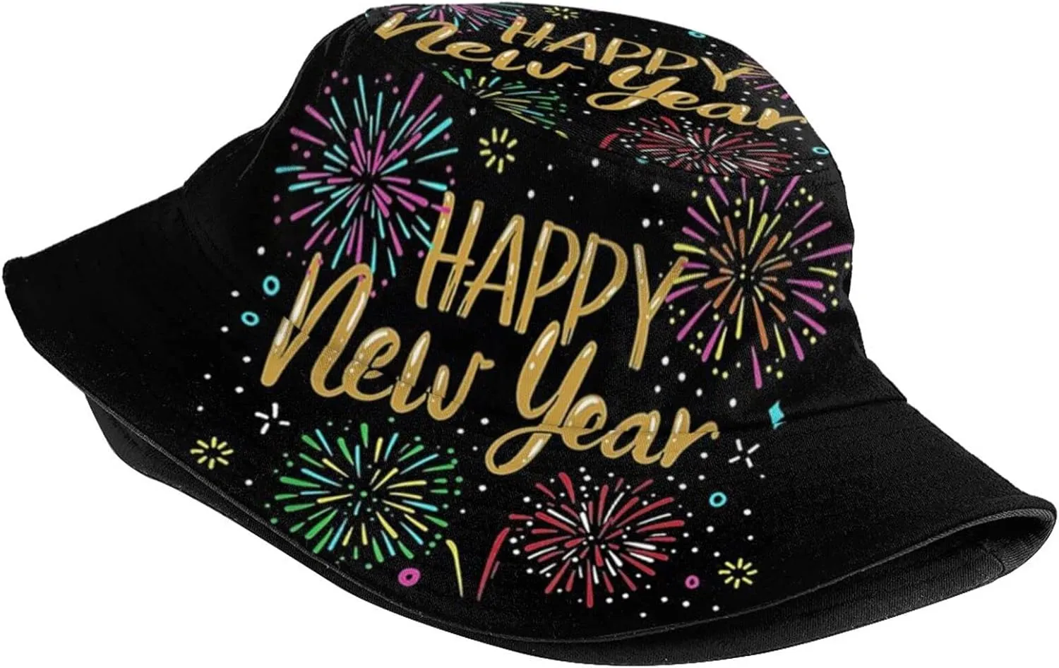 Happy New Year Bucket Hat for Men Women Teens Packable New Year Theme Sun Hats Fisherman Hat Cap