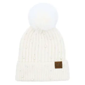 Hat | Tween Pearl Embellished Beanie - Ivory | Hana