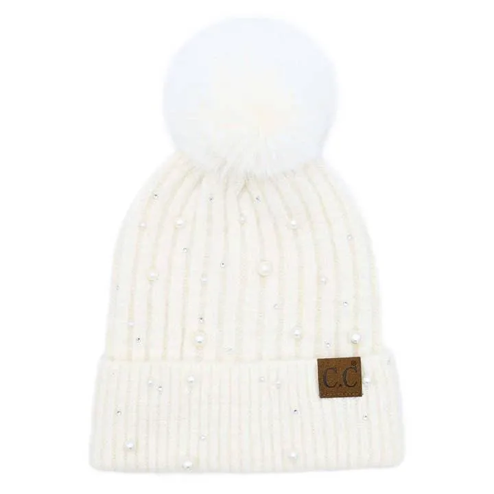 Hat | Tween Pearl Embellished Beanie - Ivory | Hana