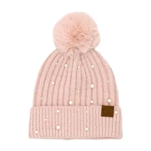Hat | Tween Pearl Embellished Pom Beanie - Rose | Hana