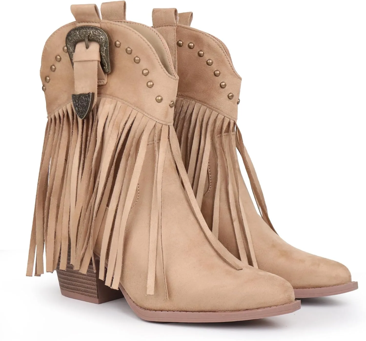 Hawkwell Women's Fringe Cowboy Cowgirl Boots Snip Toe Pull On Dress Western Ankle Booties