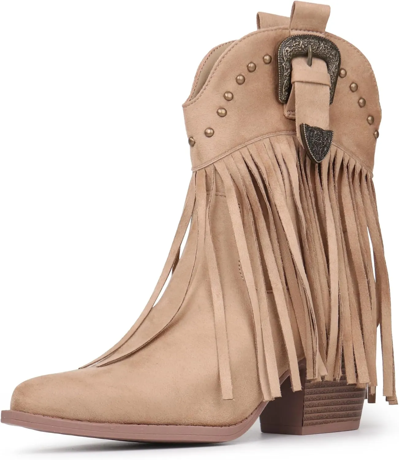 Hawkwell Women's Fringe Cowboy Cowgirl Boots Snip Toe Pull On Dress Western Ankle Booties
