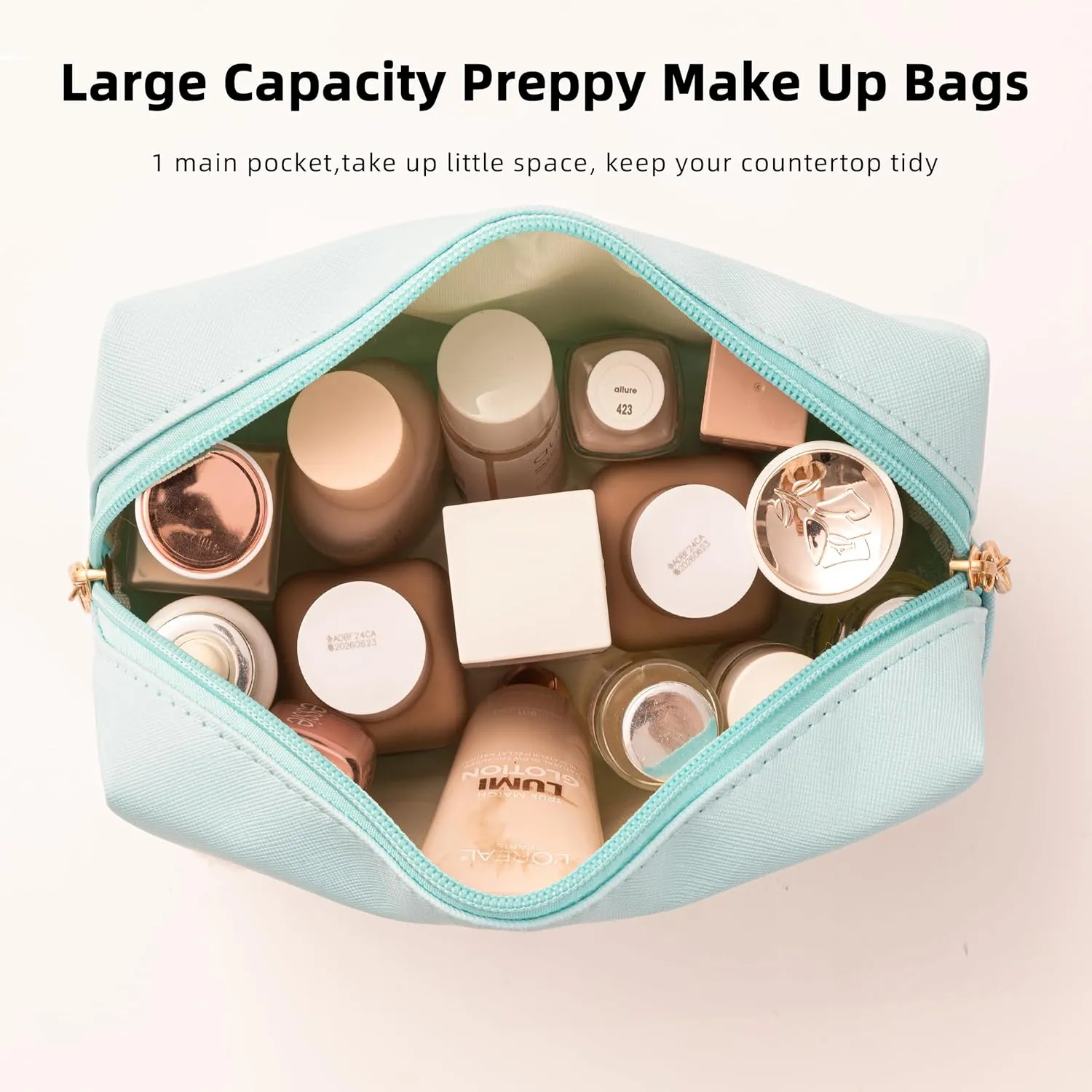 HBselect Mothers Day Gifts for Women Preppy Makeup Bag 6 Pcs Travel Toiletry Bag Chenille Letter Patch Makeup Bag Portable Cosmetic Bag for Women PU Leather Waterproof Organizer Make up Bag for Girls