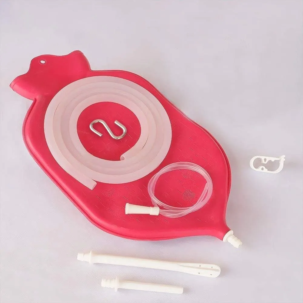 HealthAndYoga™ NaturoFloPlus Enema Bag Kit - 4 Quart for Deep Enemas - Open Fountain Top for Easy Cleaning and Hygiene - Fleet Enema, Coffee Enema and Anal Douche - Pink