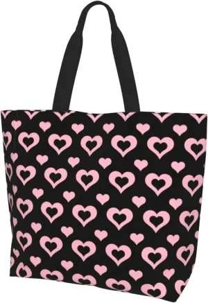 Heart Canvas Tote Bag Valentines Day Shoulder Bag Cute Casual Grocery Bags Cute Hearts Bag for Outdoor