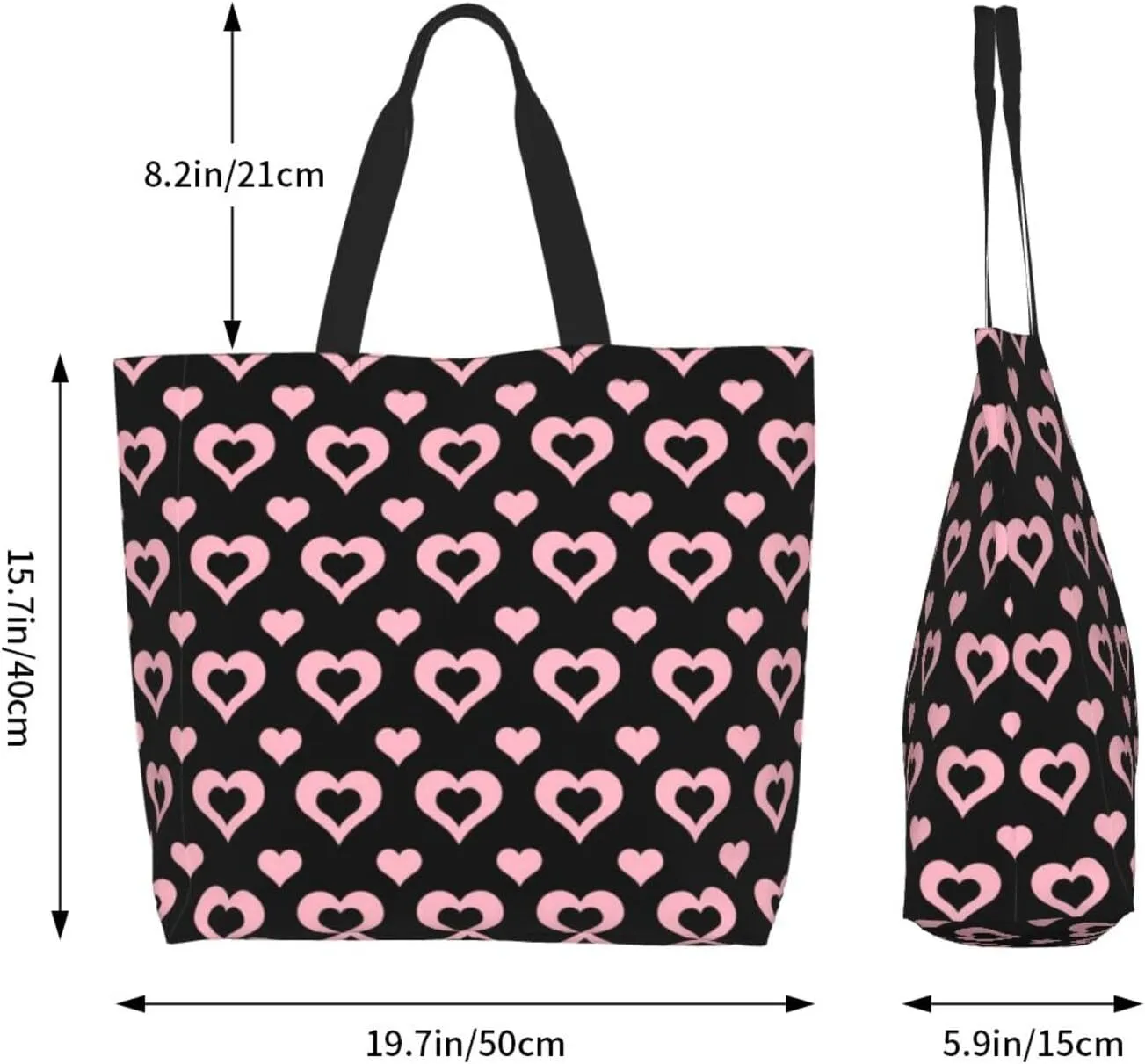Heart Canvas Tote Bag Valentines Day Shoulder Bag Cute Casual Grocery Bags Cute Hearts Bag for Outdoor