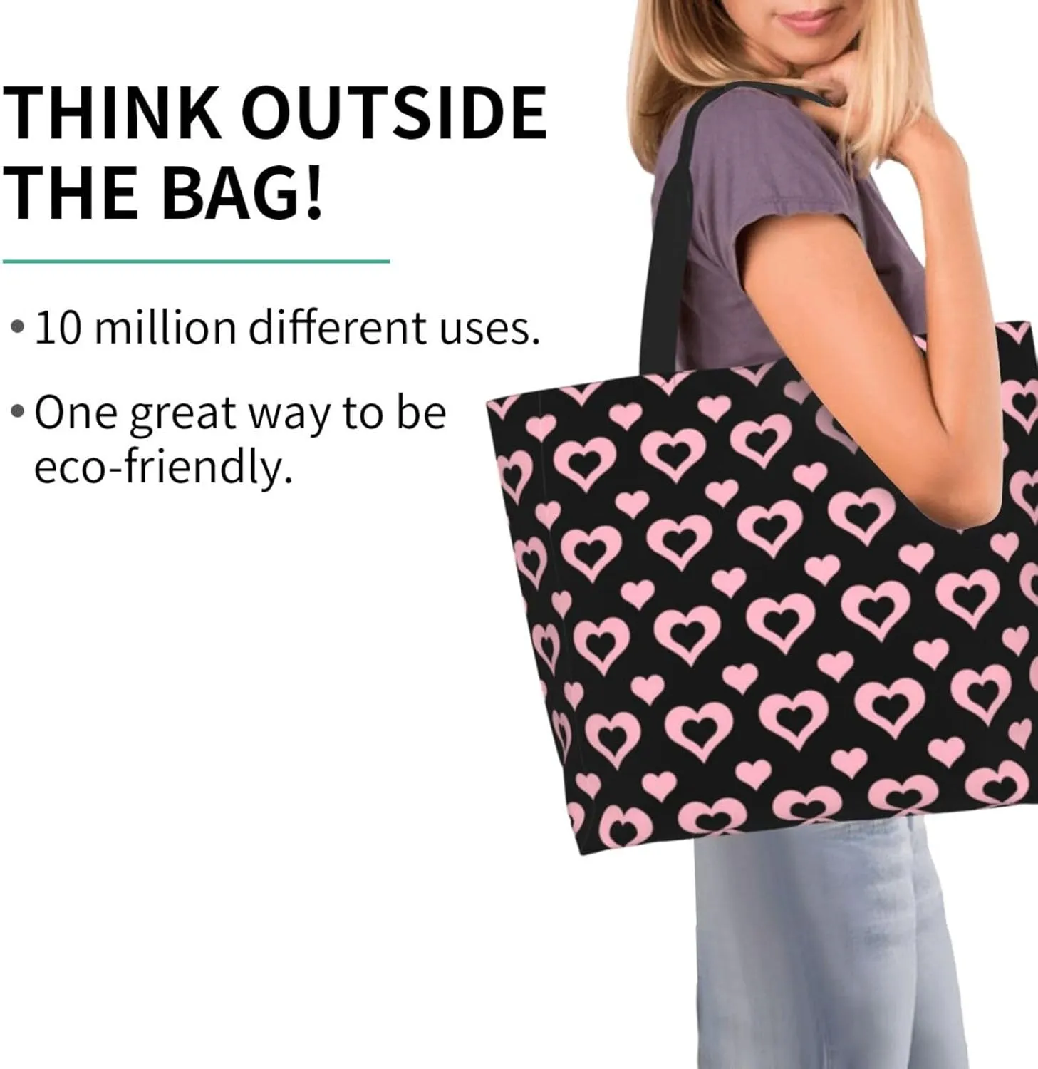 Heart Canvas Tote Bag Valentines Day Shoulder Bag Cute Casual Grocery Bags Cute Hearts Bag for Outdoor