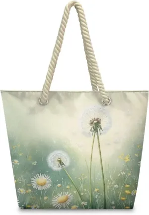 Hemp Rope Tote Bag Stylish Groceries Beach Trip Bags Large Capacity Shoulder Handbag with Rope Handle Carrying Bag