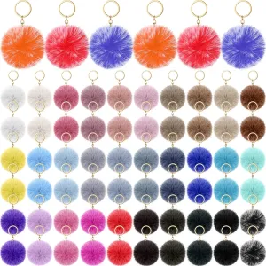 Hicarer 100 Pcs Colorful Pom Poms Keychain Bulk Fuzzy Ball Keychains Pompoms Keyring for Girls Women DIY Thank You Gifts(3.2 Inch)