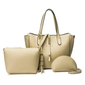 High Quality PU Leather Fashion Elegant Fringe Handbag - Apricot