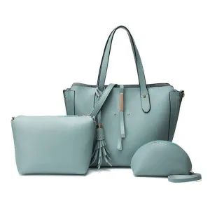 High Quality PU Leather Fashion Elegant Fringe Handbag - Blue