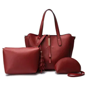 High Quality PU Leather Fashion Elegant Fringe Handbag - Red