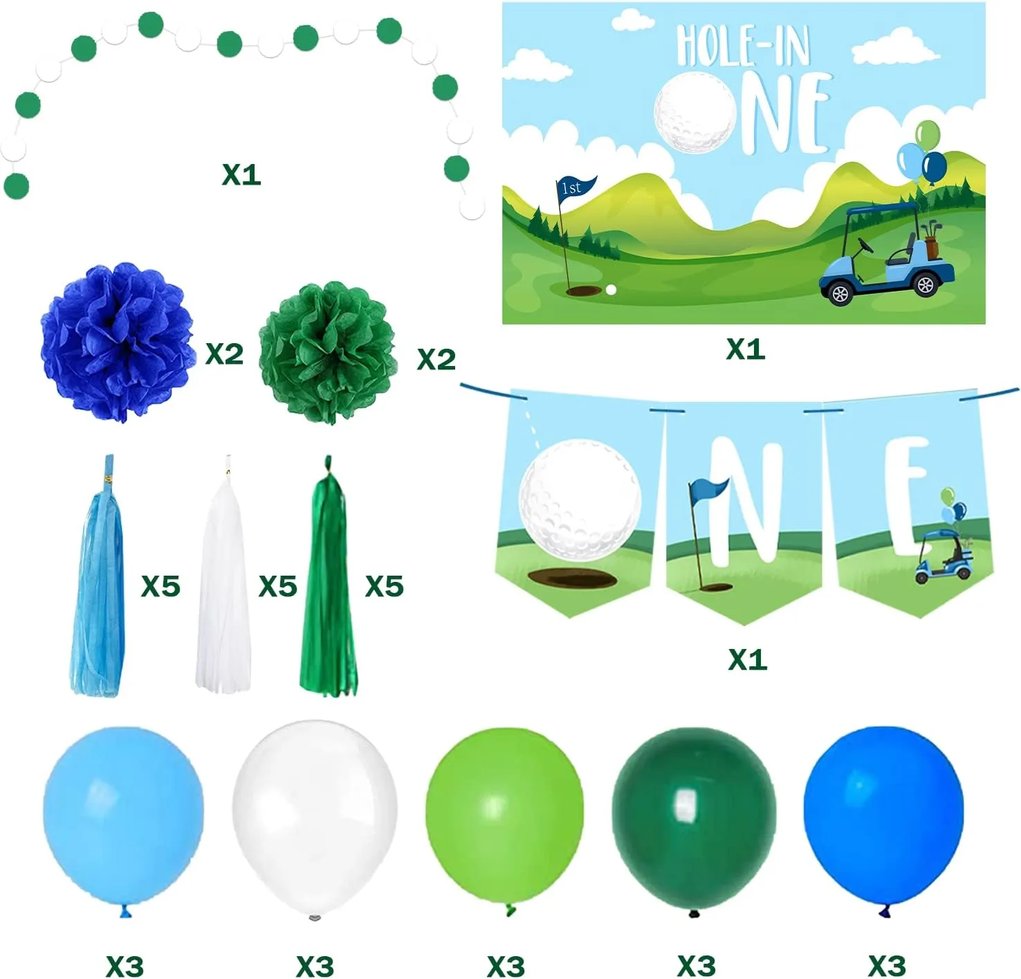 Hole in One Birthday Party Decorations Golf 1st Birthday High Chair Banner Golf Themed Backdrop Balloons for Boys Sports Themed Party Photo Props