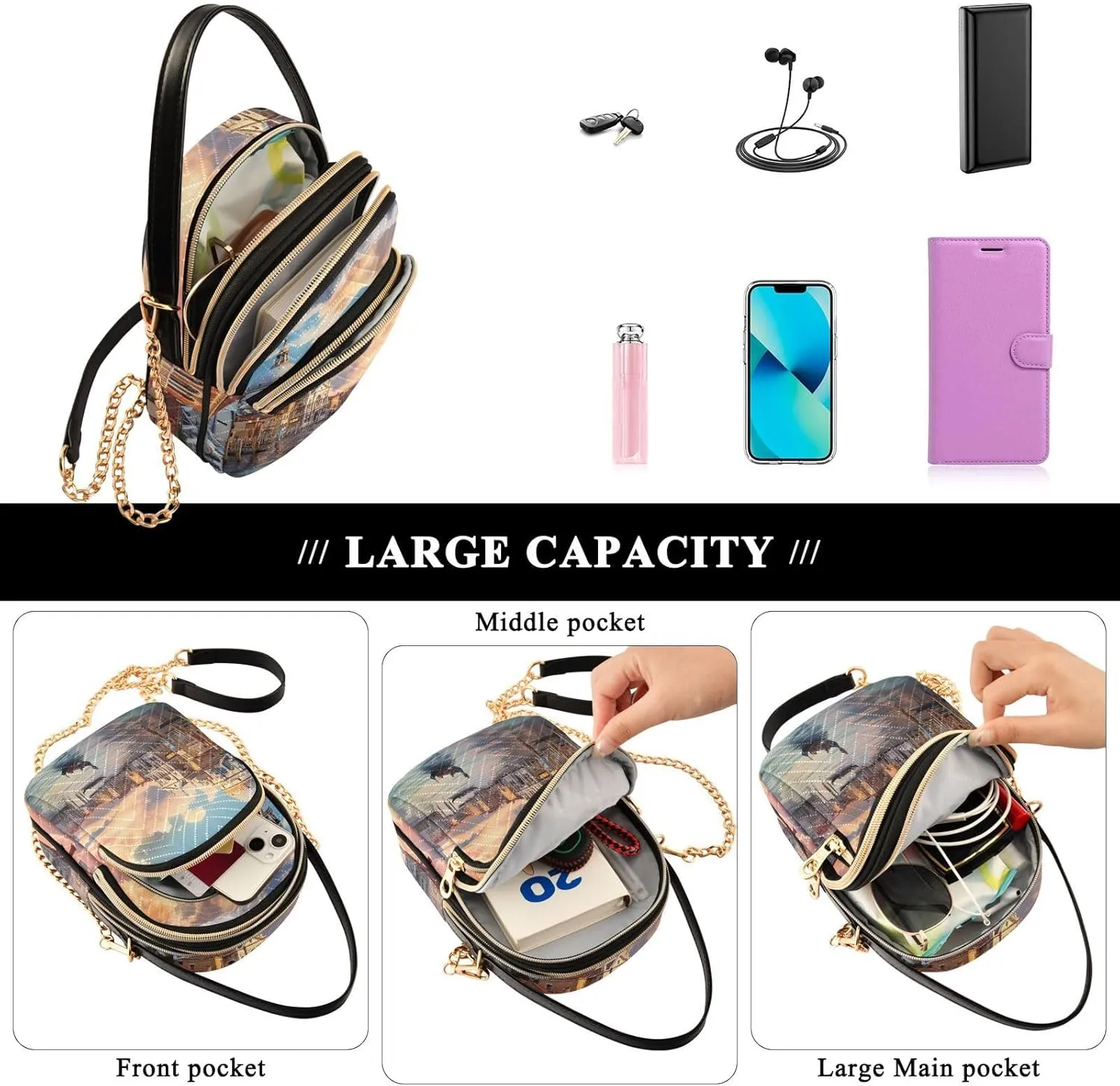 Houses on each Side of the Water Women's Crossbody Handbags, Fashion Crossbody Bag Phone Purses with Crossbody Strap