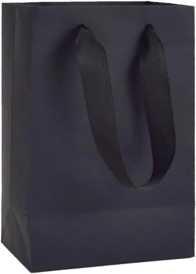 HUAPRINT Black Paper Bags,Matte Black Gift Bags,Shopping bags with Handles,20 Pack Small Kraft Bags 5.25x3.25x8inch,Retail Bags,Party Favor Bags,Merchandise Business Bags,Wedding Bags