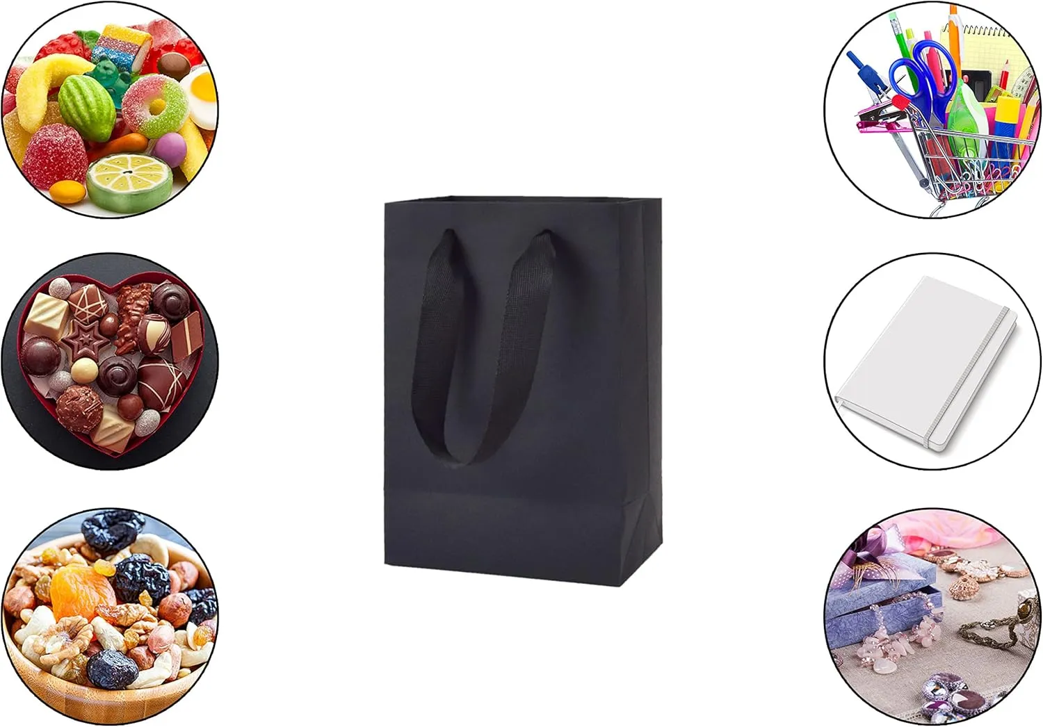 HUAPRINT Black Paper Bags,Matte Black Gift Bags,Shopping bags with Handles,20 Pack Small Kraft Bags 5.25x3.25x8inch,Retail Bags,Party Favor Bags,Merchandise Business Bags,Wedding Bags
