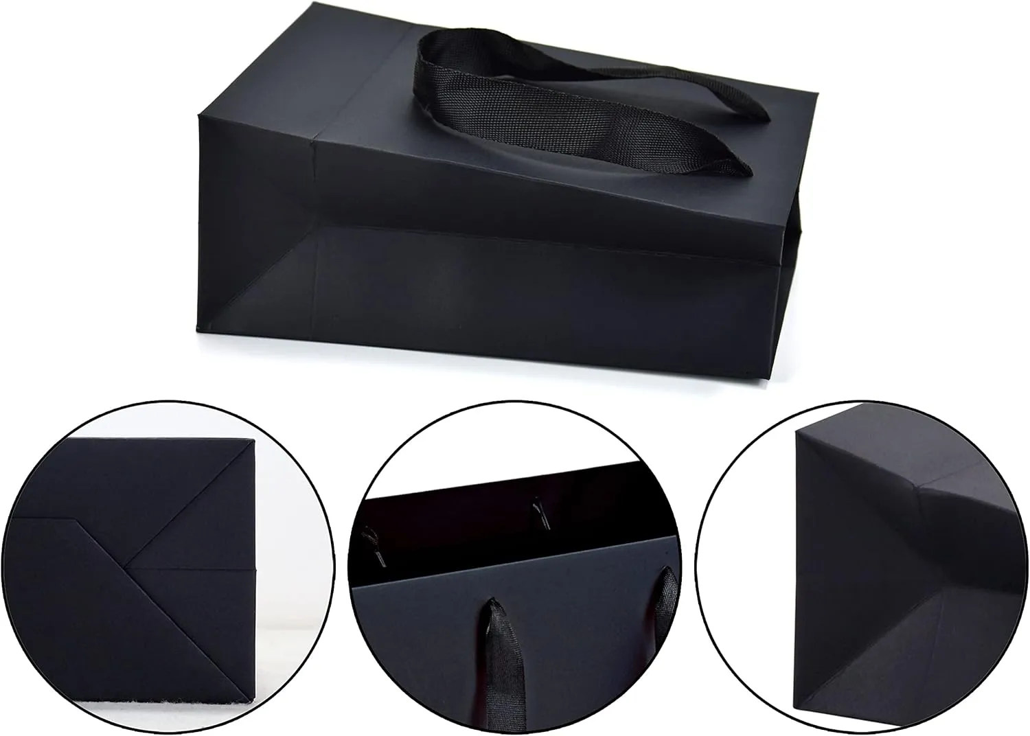 HUAPRINT Black Paper Bags,Matte Black Gift Bags,Shopping bags with Handles,20 Pack Small Kraft Bags 5.25x3.25x8inch,Retail Bags,Party Favor Bags,Merchandise Business Bags,Wedding Bags