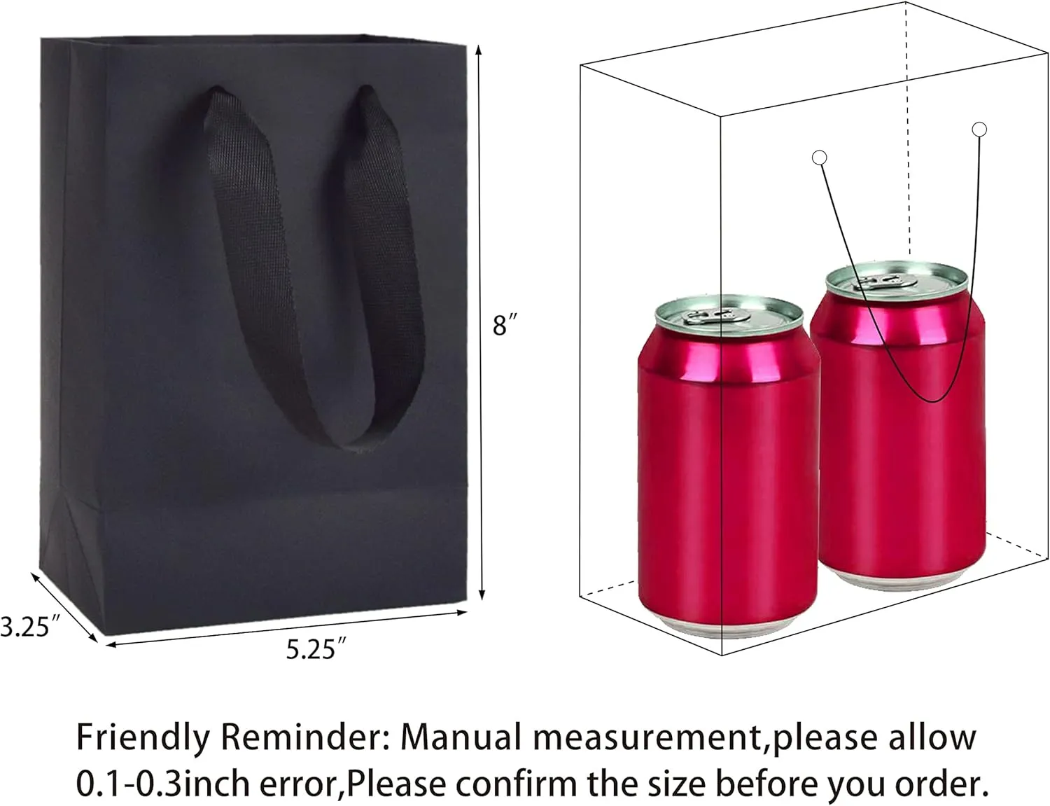 HUAPRINT Black Paper Bags,Matte Black Gift Bags,Shopping bags with Handles,20 Pack Small Kraft Bags 5.25x3.25x8inch,Retail Bags,Party Favor Bags,Merchandise Business Bags,Wedding Bags