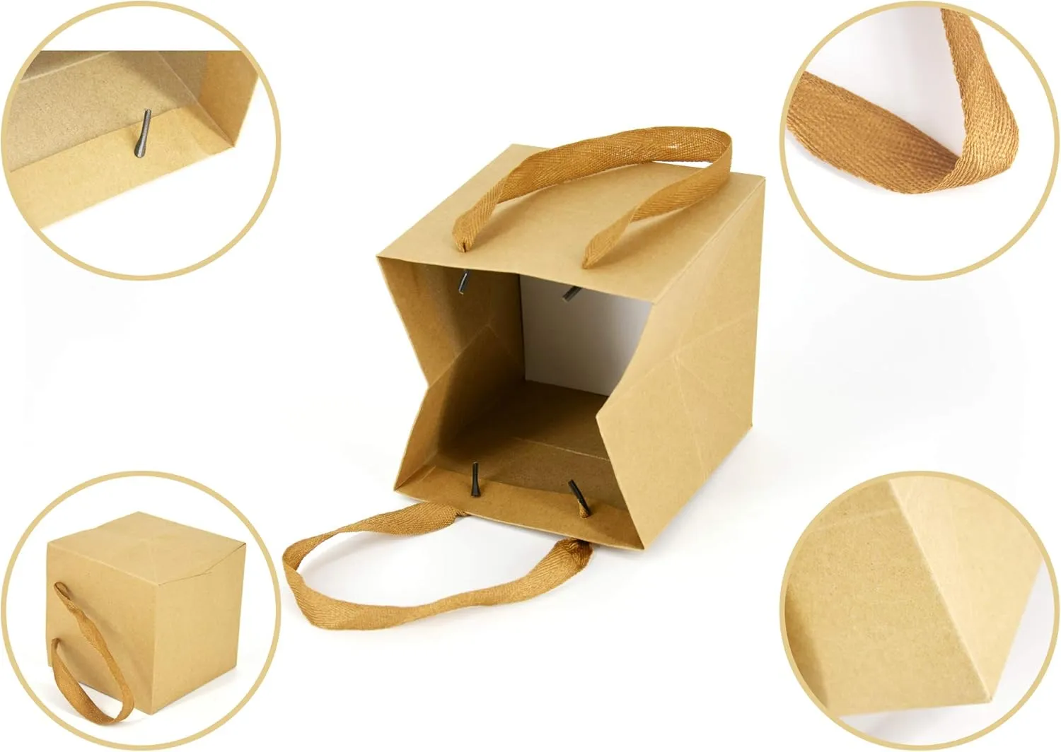 HUAPRINT Brown Paper Bags,Gift Bags with Handles,24 Pack Large Gift Bags,6x6x6inch, Heavy Duty Grocery Shopping Bag,Wedding Party Favor Bags,Square Size,Reusable,Retail Business Packaging Bags