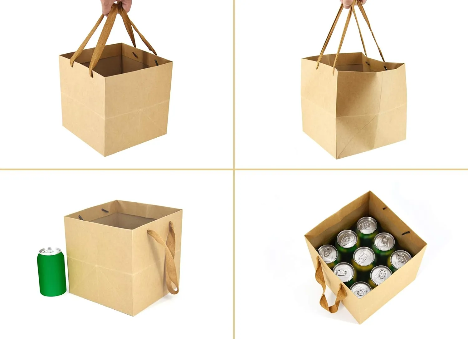 HUAPRINT Brown Paper Bags,Gift Bags with Handles,24 Pack Large Gift Bags,8x8x8inch, Heavy Duty Grocery Shopping Bag,Wedding Party Favor Bags,Square Size,Reusable,Retail Business Packaging Bags