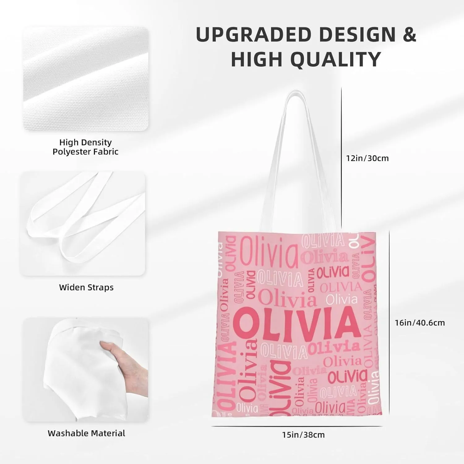 Husguciy Custom Name Tote Bag, Personalized Tote Bags with Name for Women Mom, Customized Shopping Cloth Bag Gifts for Travel