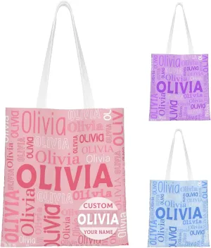 Husguciy Custom Name Tote Bag, Personalized Tote Bags with Name for Women Mom, Customized Shopping Cloth Bag Gifts for Travel