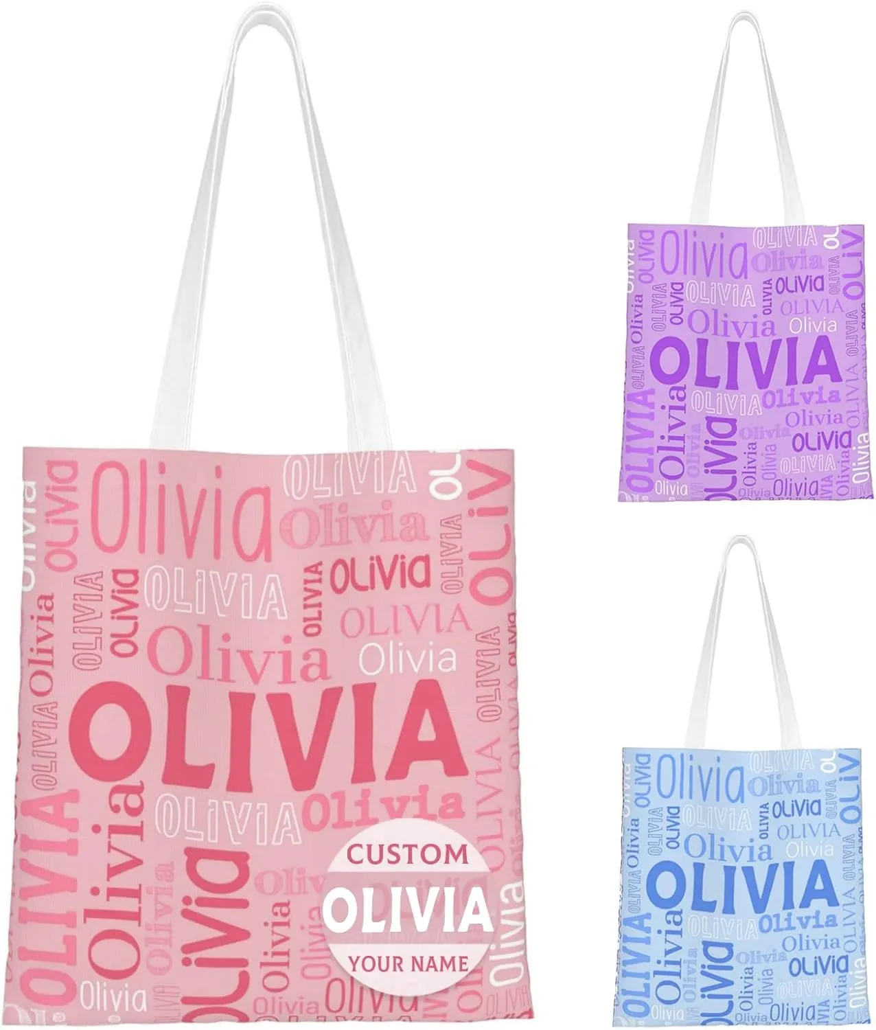 Husguciy Custom Name Tote Bag, Personalized Tote Bags with Name for Women Mom, Customized Shopping Cloth Bag Gifts for Travel