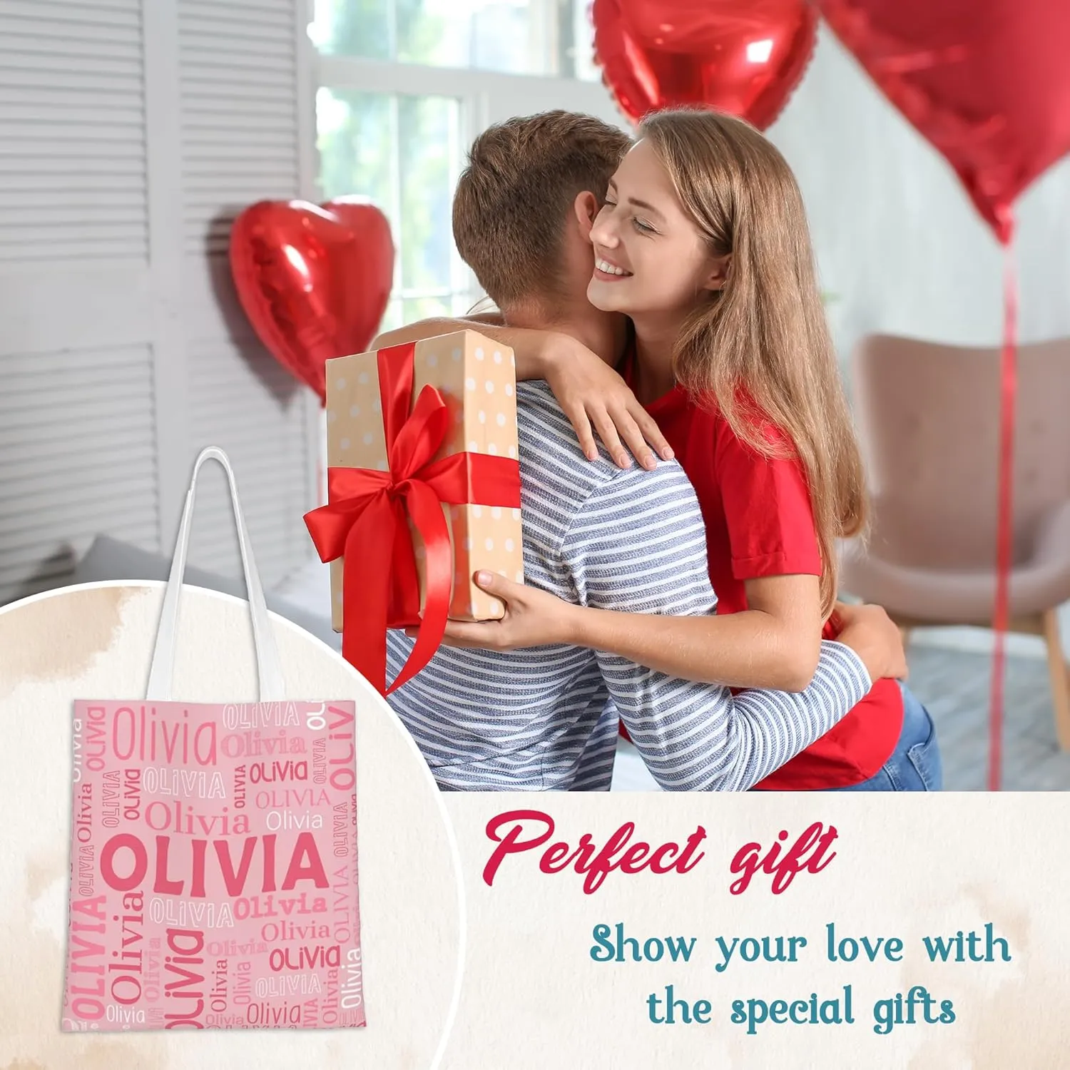 Husguciy Custom Name Tote Bag, Personalized Tote Bags with Name for Women Mom, Customized Shopping Cloth Bag Gifts for Travel