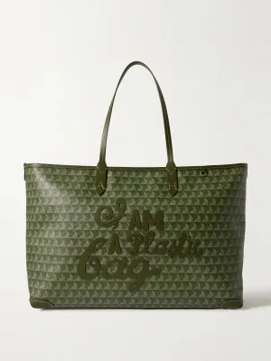 I Am A Plastic Bag large leather-trimmed printed coated recycled-canvas tote