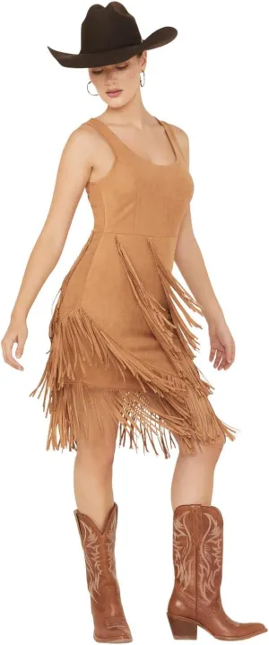 Idyllwind Women's Tina Faux Suede Fringe Mini Dress - IWSU25D78-TAN Medium US